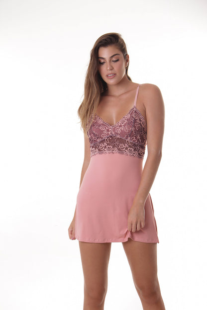 CAMISOLA DE MICROFIBRA COM RENDA BICOLOR LUNA